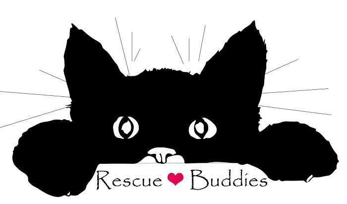 Logo van Rescue Buddies, een getekend kattenhoofd.